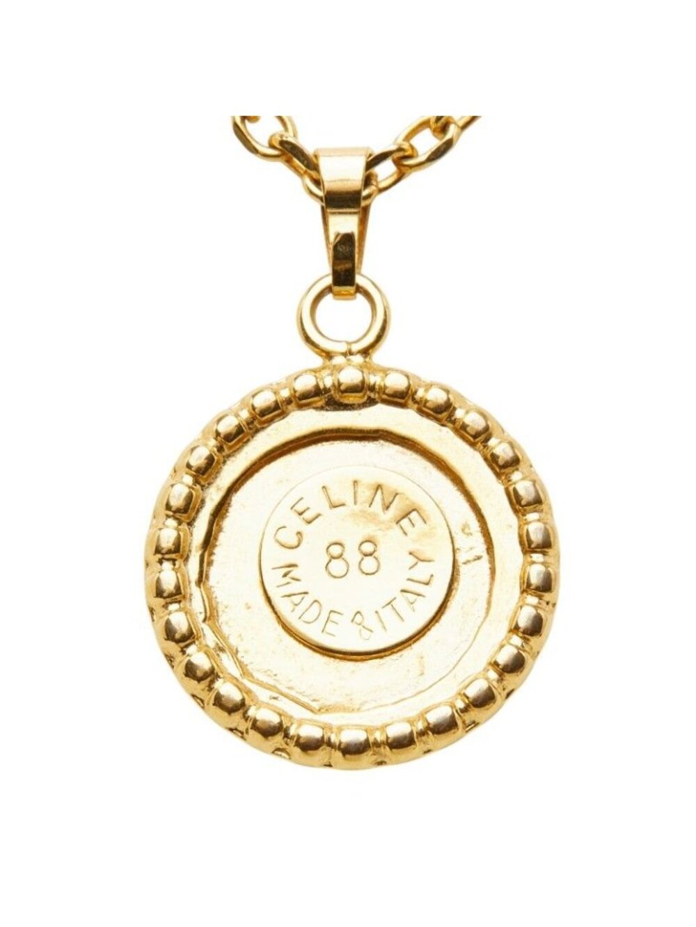★SOLD★ Celine Logo Chain Pendant Round Gold Rhinestone Plated - Picture 3 of 6
